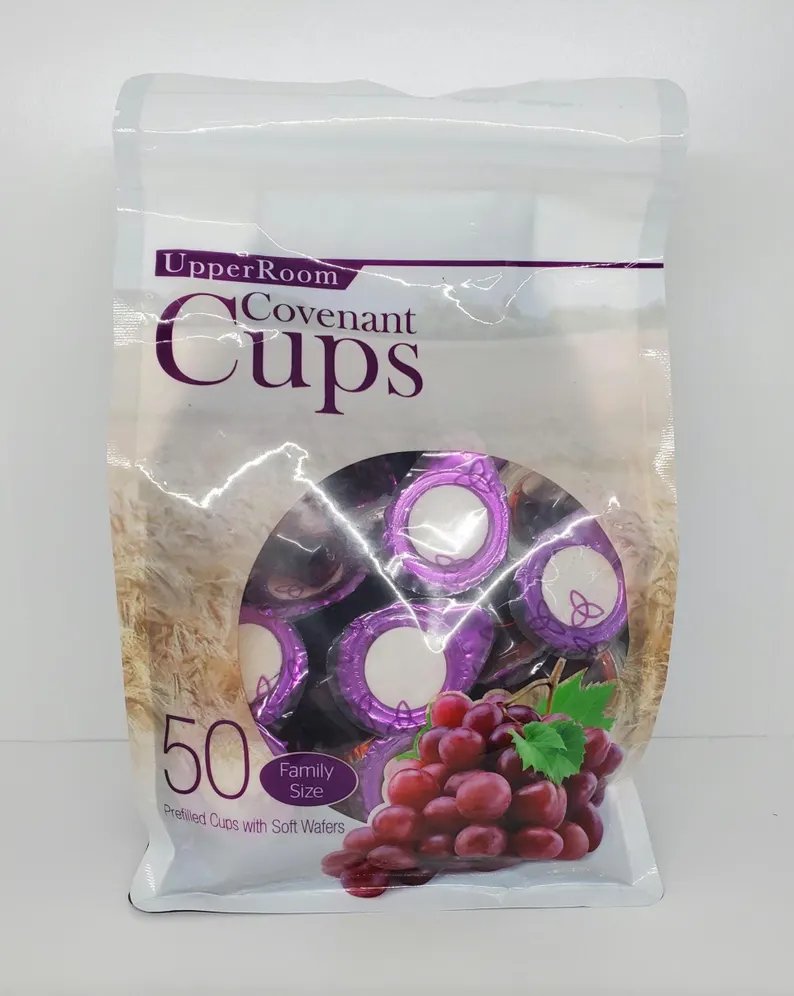 Holy Communion prefilled cup and soft wafers.