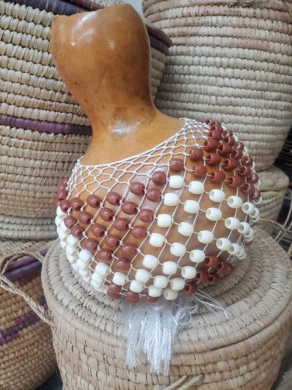 Shekere Shaker Beaded Cream/Chocolate color medium size.